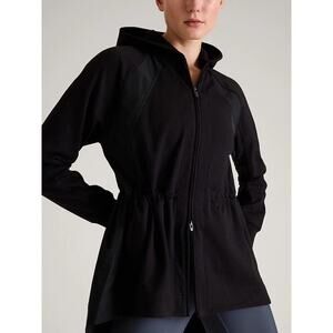 Athleta Triumph Hybrid Hooded Jacket Black Size Medium Mixed Fabric #531094
